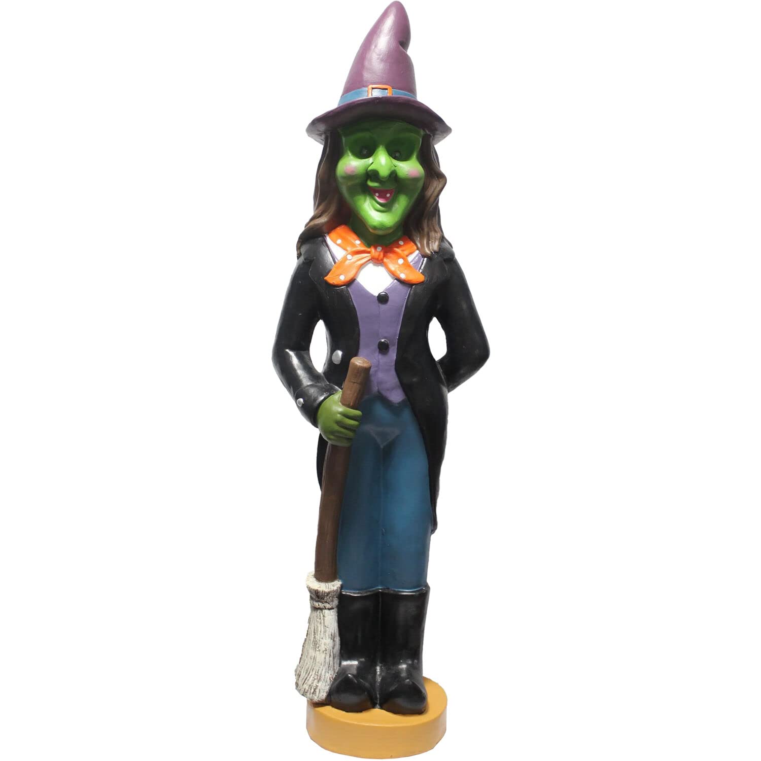 Haunted Hill Farm 4-Ft. Scary Witch Holding A Broom With Led Lighted Eyes, Durable Resin Halloween Decor For Home Or Haunted House, Indoor Or Covered Outdoor Halloween Figurines