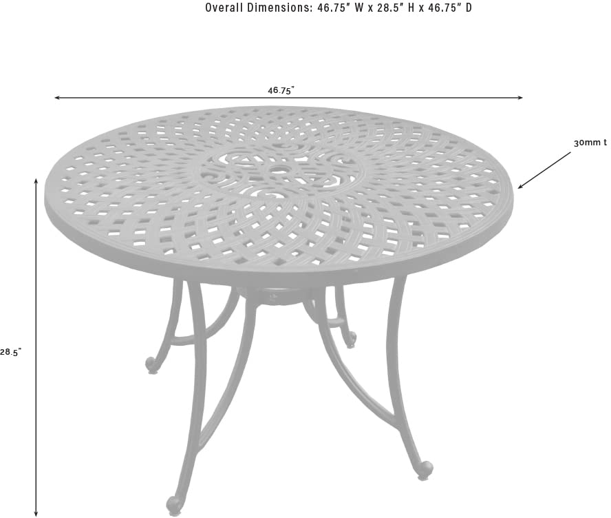 Crosley Furniture Sedona 46" Round Cast Aluminum Outdoor Dining Table with Umbrella Hole for Outside Patio, Black