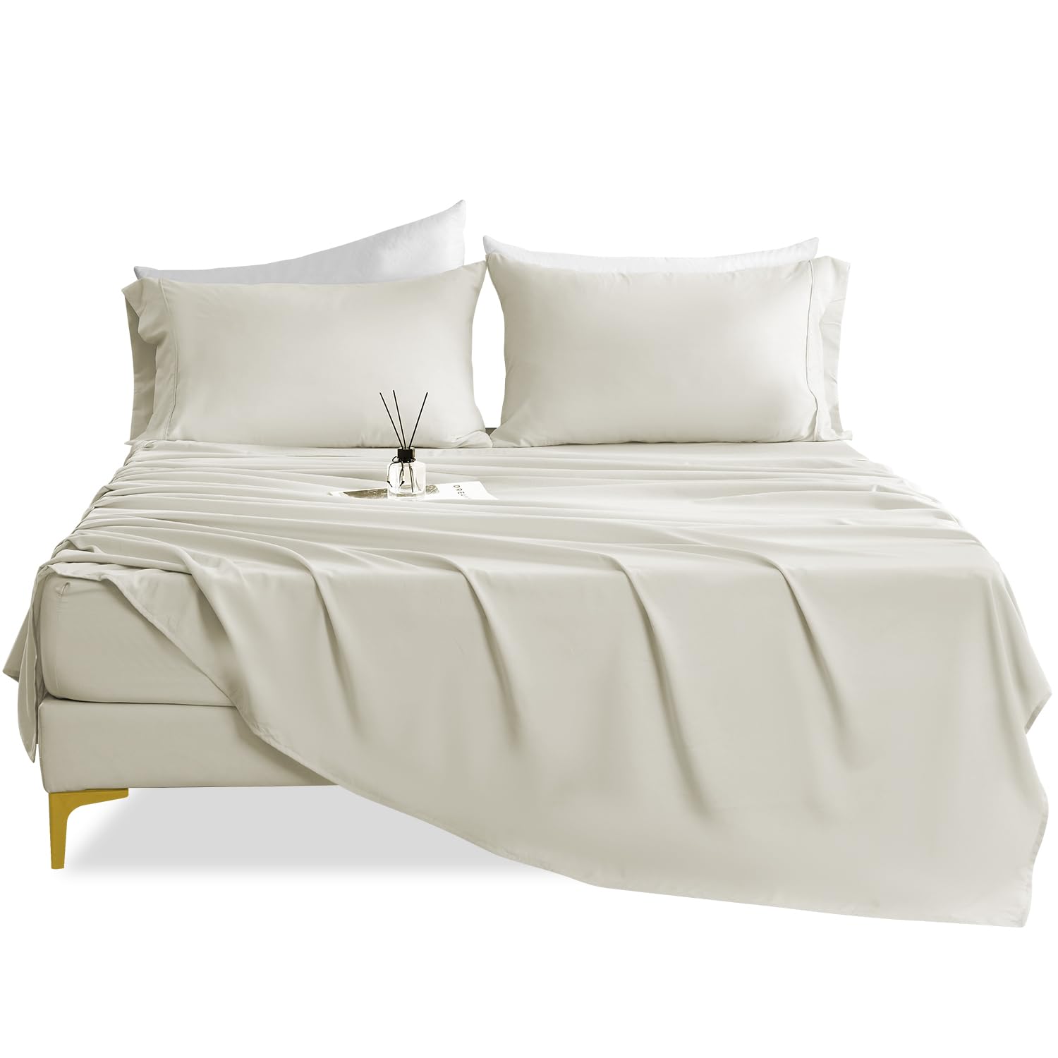 Silky Soft King Sheet Set - Luxury 4 Piece Breathable Cooling Sheets For King Size Bed, 16' Deep Pocket Easy Care Wrinkle Free