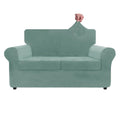 Znsayotx Luxury Velvet Sofa Cover 3 Piece (57'-70') Stretch Loveseat Covers For 2 Cushion Couch Thick Soft Couch Slipcover With Non Slip Strap, Dog Pet Friendly Nice Furniture Protector (Pea Green)