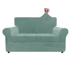 Znsayotx Luxury Velvet Sofa Cover 3 Piece (57'-70') Stretch Loveseat Covers For 2 Cushion Couch Thick Soft Couch Slipcover With Non Slip Strap, Dog Pet Friendly Nice Furniture Protector (Pea Green)