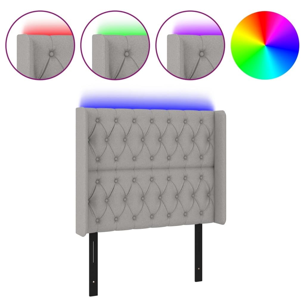 vidaXL LED Headboard, Upholstered Headboard for Bed Home, Bed Headboard with LED Light, Bedroom Furniture, Light Gray 40.6&quot;x6.3&quot;x46.5&quot;/50.4&quot; Fabric