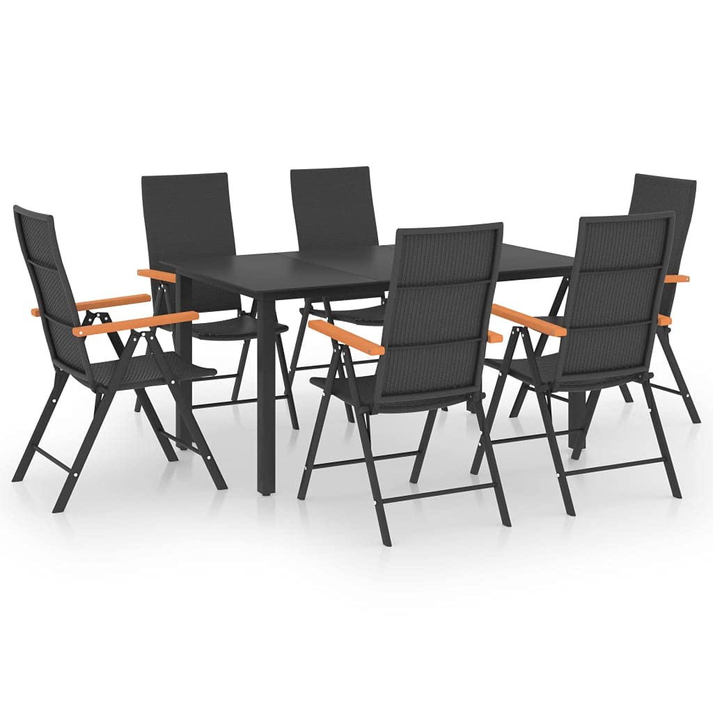 vidaXL Outdoor Dining Set - 7-Piece, Weather-Resistant PE Rattan Construction, Stylish Mix of Black and Brown, Comfortable Recli