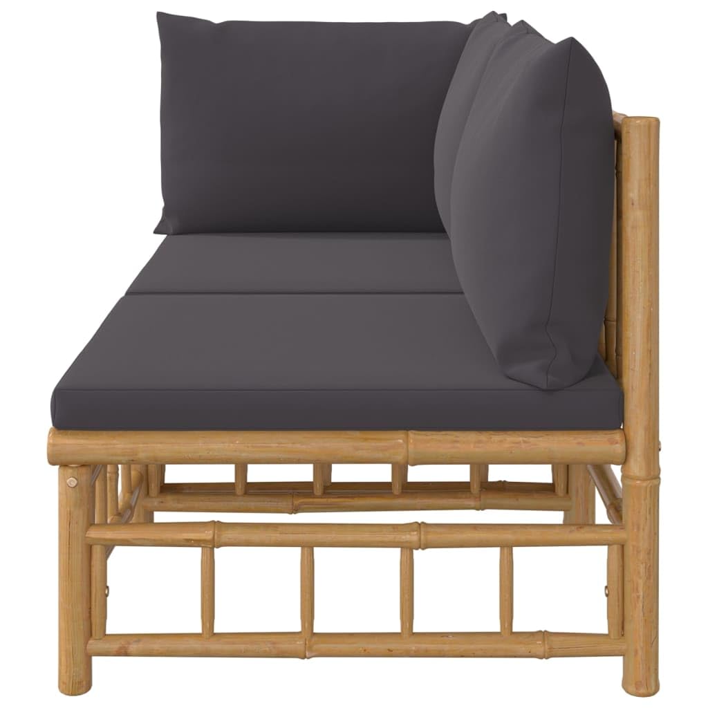 vidaXL 2 Piece Patio Lounge Set - Durable Bamboo Material, Comfortable Backrest with Dark Gray Cushions, Modular, Easy-to-Assemble, Natural Finish