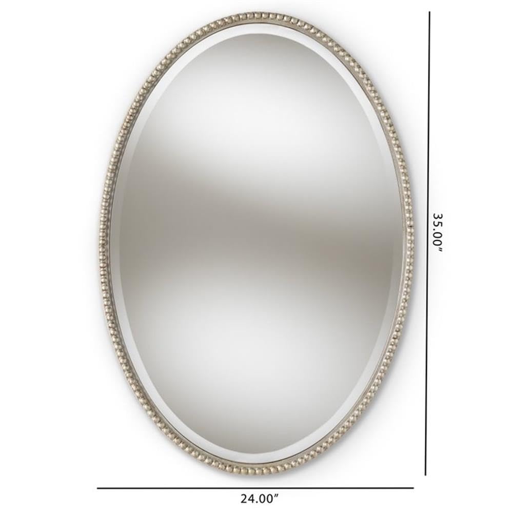 Baxton Studio Graca Modern and Contemporary Antique Silver Finished Oval Accent Wall Mirror