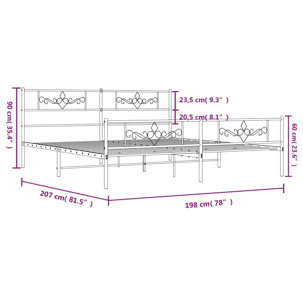 vidaXL 12 Inch Modern Black King Size Bed Frame with Headboard & Footboard, Sturdy Metal Platform Bed Frame & Slats, Extra Under Bed Storage, No Box Spring Needed, Without Mattress