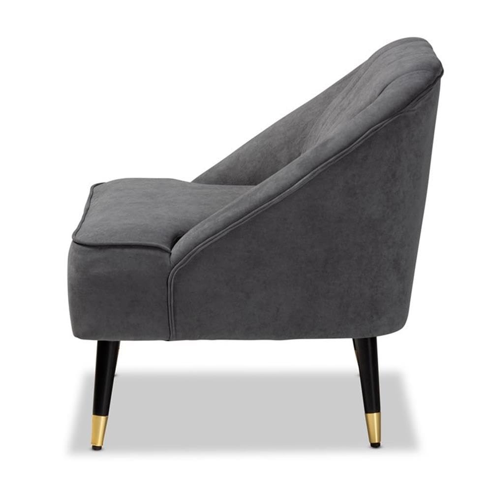 Baxton Studio Ellard Modern and Contemporary Grey Velvet Fabric Upholstered and Two-Tone Dark Brown and Gold Finished Wood Accent Chair