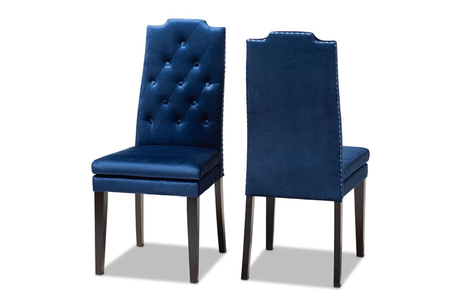 Baxton Studio Dylin Modern and Contemporary Navy Blue Velvet Fabric Upholstered Button Tufted Wood Dining Chair Set