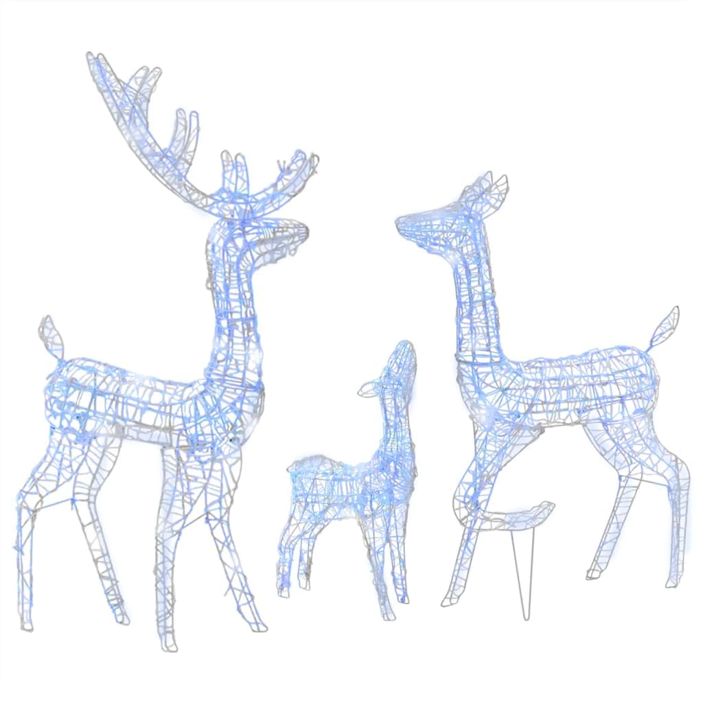 vidaXL Acrylic Reindeer Family Holiday Decoration - Pre-lit with 300 Blue LED Lights - Indoor and Outdoor Christmas Decor