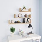 vidaXL - Set of 3 Floating Wall Shelves in Sonoma Oak - Engineered Wood U-Shaped Shelves for Kitchen, Living Room, Office