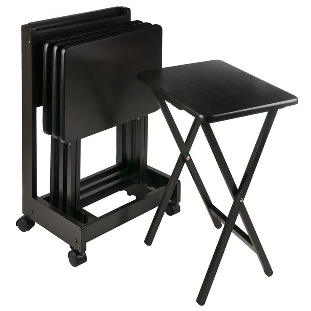 Winsome Brienda Foldable Snack Table Set with Flip Top and Storange Rack, Set of 4 Tables, Solid Wood Coffee Finish - Mobile and Versatile