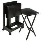 Winsome Brienda Foldable Snack Table Set with Flip Top and Storange Rack, Set of 4 Tables, Solid Wood Coffee Finish - Mobile and Versatile