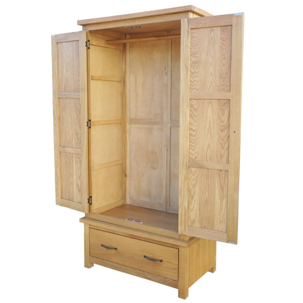 vidaXL Solid Oak Wardrobe w/ Drawer Clothes Hanger Organizer Closet Bedroom