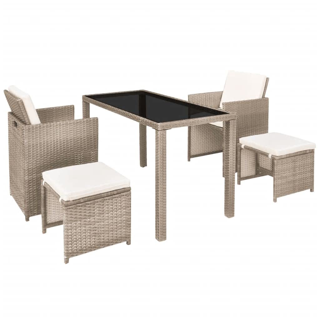 vidaXL Patio Furniture Set 5 Piece, Table and Chair for Garden Balcony Porch, Outdoor Dining Set with Cushions, Stool, Poly Rattan Beige