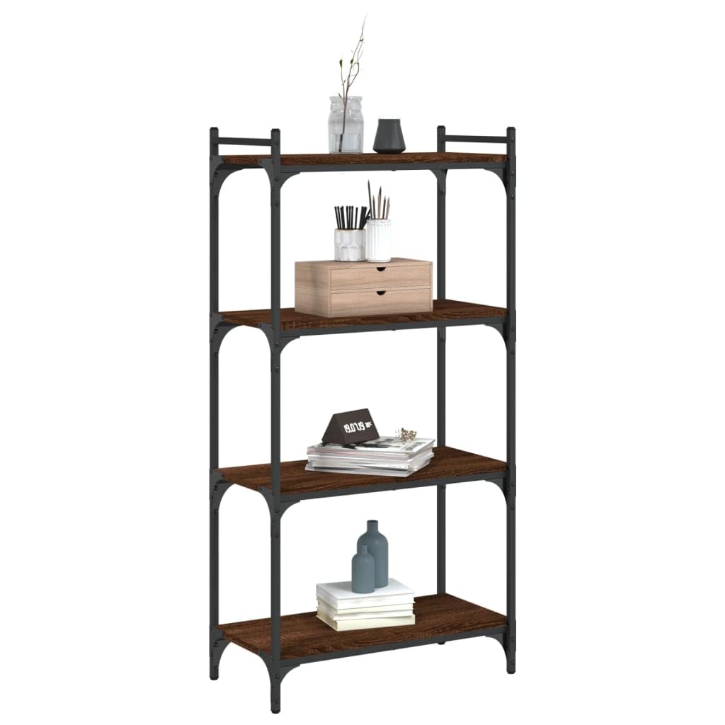 vidaXL 4-Tier Industrial Brown Oak Bookcase - Engineered Wood and Metal Frame, Spacious, Adjustable Feet for Stability