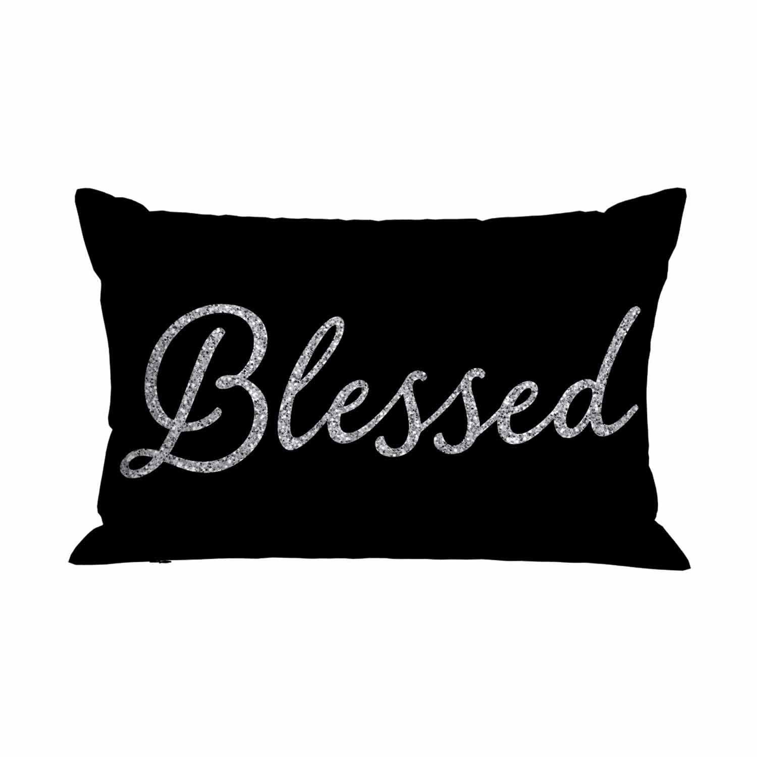 Mugod Throw Pillow Case White Highlights Blessed On Black Ground,Waist Lumbar Cushion Cover Sofa Home Decorative Rectangle Oblon