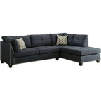 Acme ACM Laurissa Sectional Sofa and Ottoman with 2 Pillows in Dark Blue