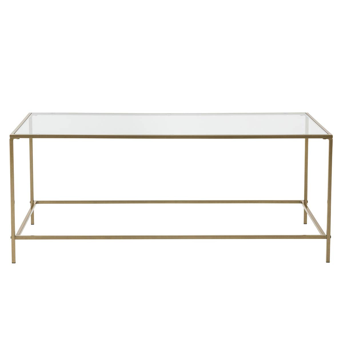 HomeRoots 44' X 20.76' X 17.88' Coffee Table in Clear Glass with Brass Base