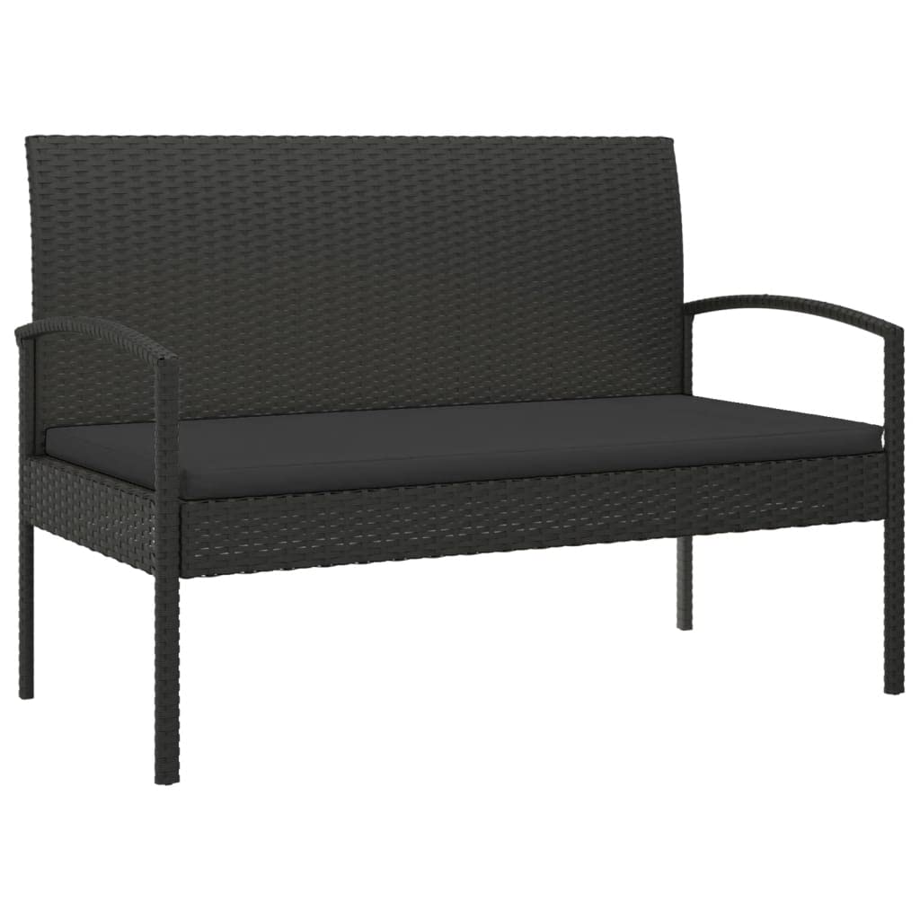 vidaXL Modern Black Patio Bench with Removable Cushion in Sturdy Poly Rattan and Powder-Coated Steel Frame - Ideal for Outdoor Living, Garden Seat with High Load Capacity