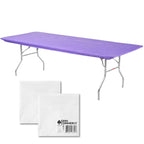 Kwik-Covers Rectangular Plastic Table Covers 8' Bundle Of 10 With One Hundred Forty (140) Ohm Commerce Paper Napkins - Indoor Or Outdoor Fitted Table Covers (Table Not Included)