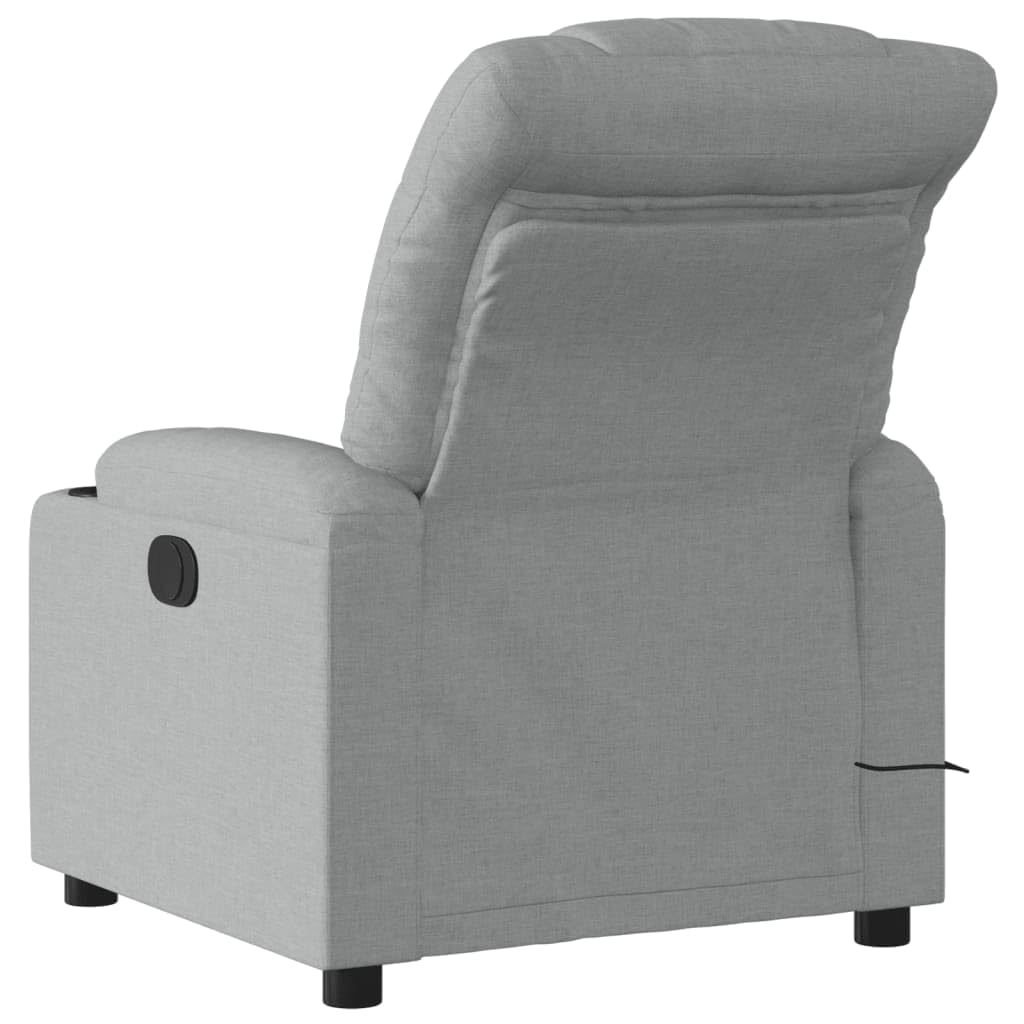 vidaXL Light Gray Fabric Massage Recliner Chair with Manual Recline, Vibration Massage, Cup Holders, and Side Pocket