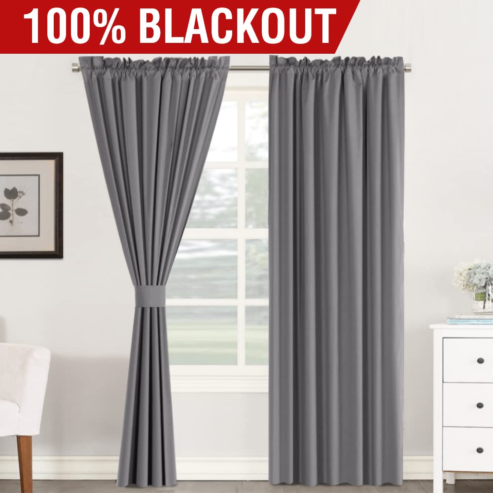 H.Versailtex 100% Blackout Curtains 96 Inches Long Full Light Blocking Curtain Draperies With Soft White Coating For Bedroom Living Room Thermal Insulated Window Treatment Set Of 2 Panels, Grey