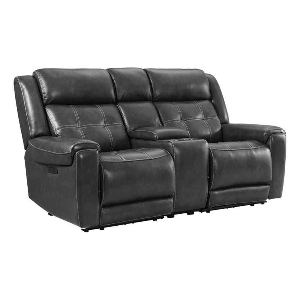 Intercon Regis Dual Loveseat with Console and Power Headrest, Baron Charcoal Love Seats