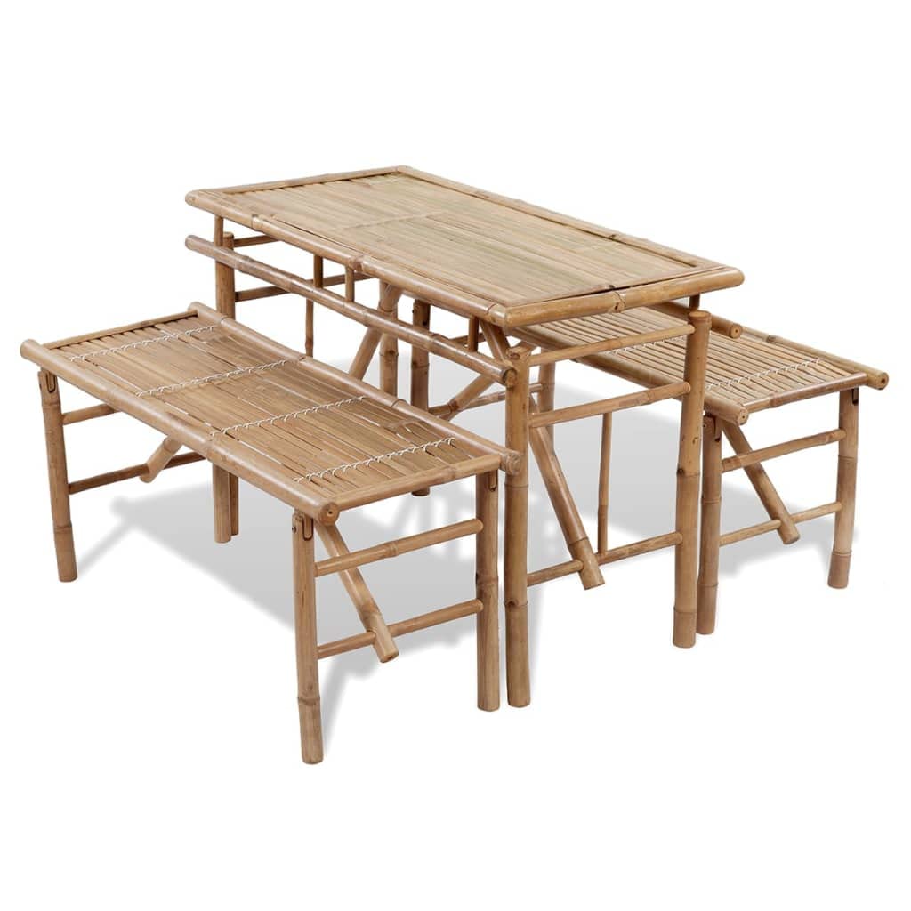 Vidaxl Picnic Table Bench Set 3 Pieces Bamboo Folding Beer Garden Furniture