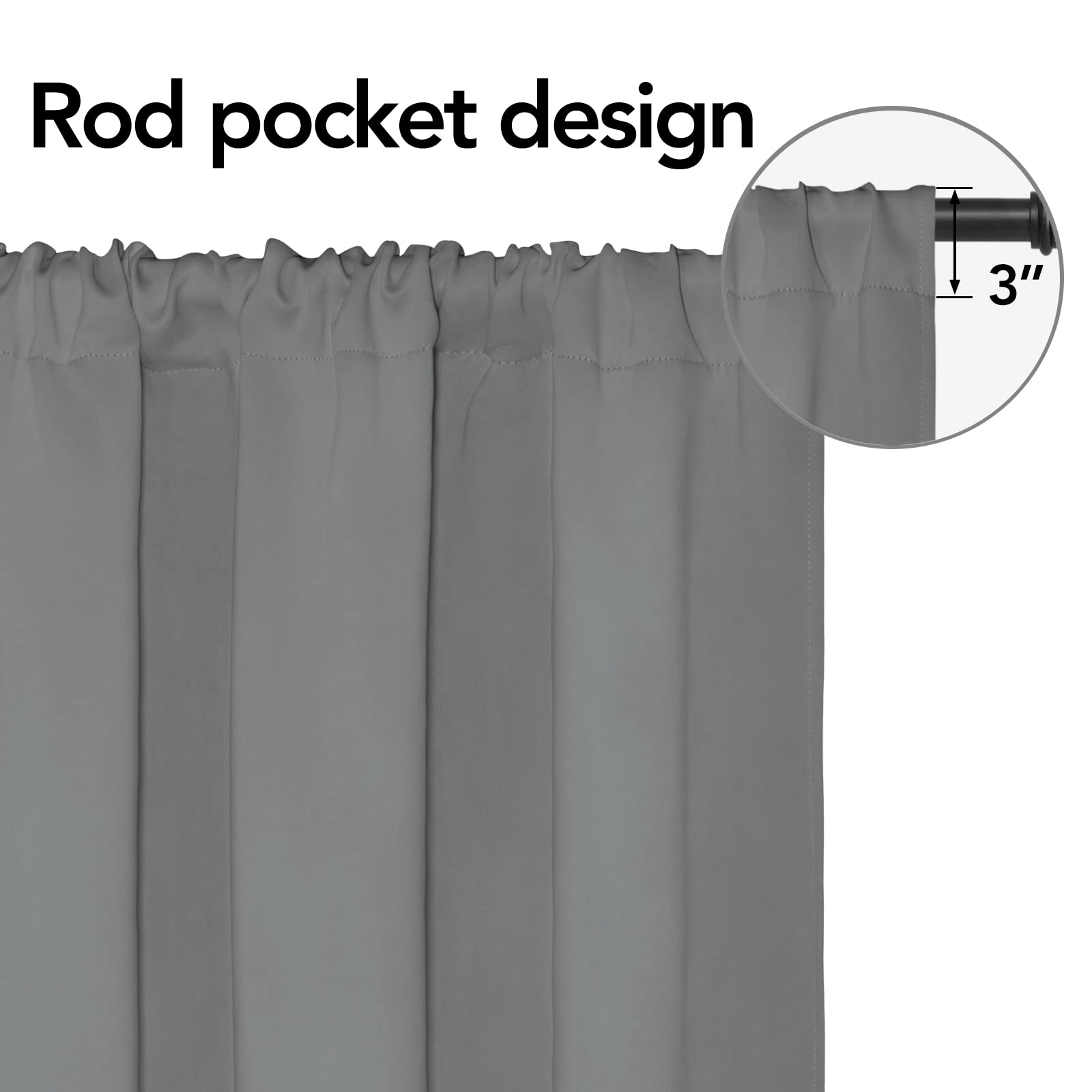 Easy-Going Rod Pocket Blackout Curtains For Bedroom, Room Darkening Window Curtains For Living Room, Thermal Insulated Noise Reduction Solid Window Drapes, 2 Panels(34X72 In, Light Gray)