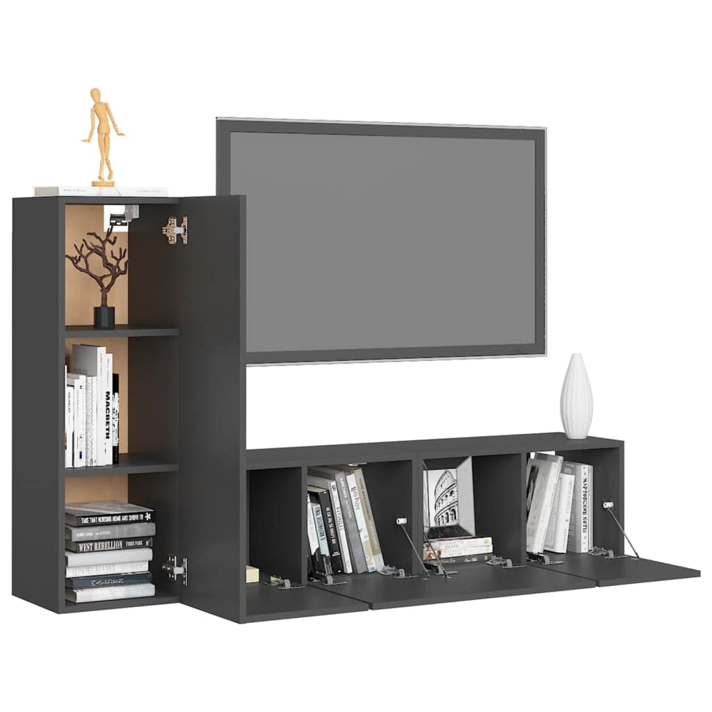 vidaXL TV Cabinet Set 3 Piece Home Living Room Furniture TV Stand HiFi Stereo Cabinet Media Unit Entertainment Center Gray Engineered Wood
