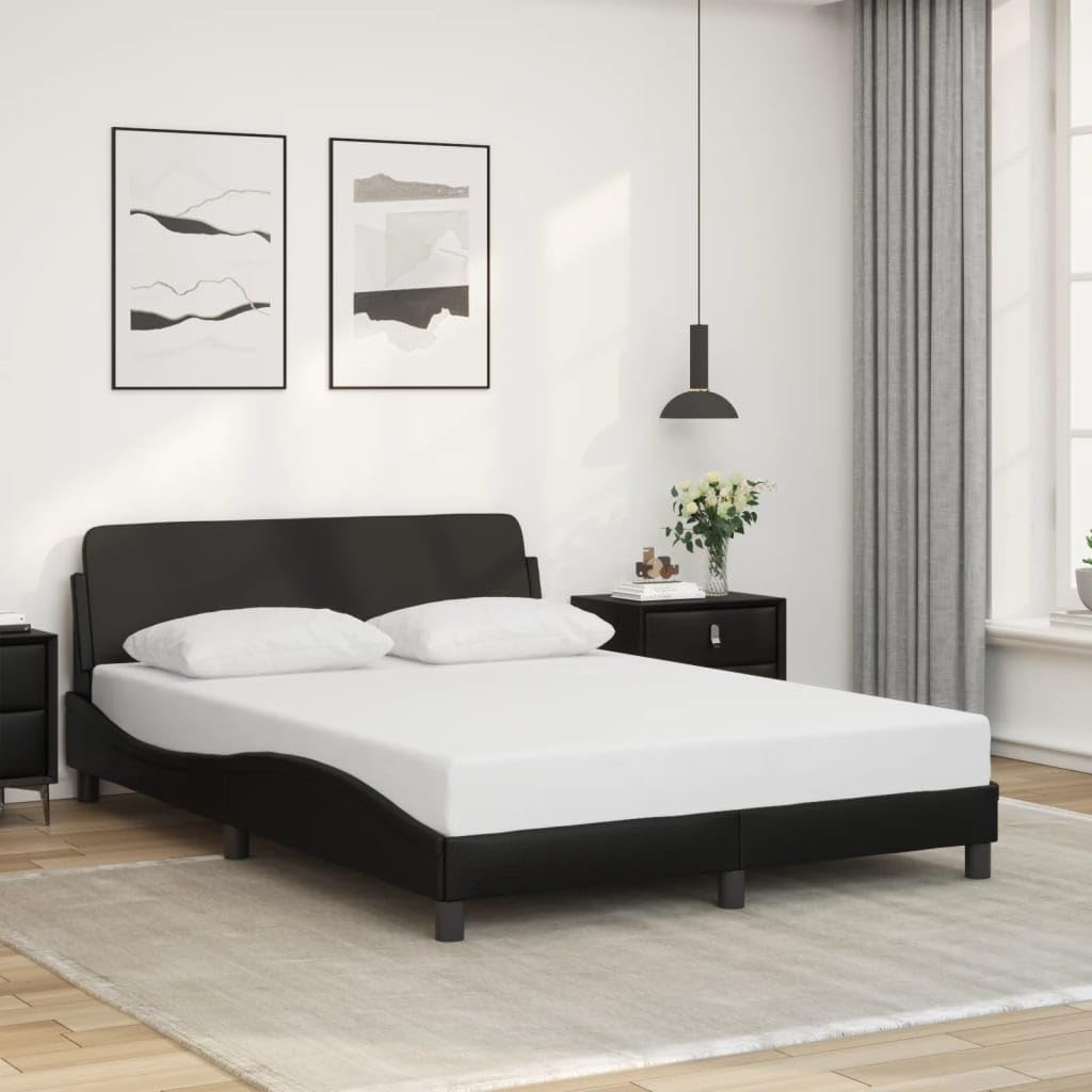 vidaXL Bed Frame with Headboard - Full Size Faux Leather, Black, 81.9"x55.9"x29.3"