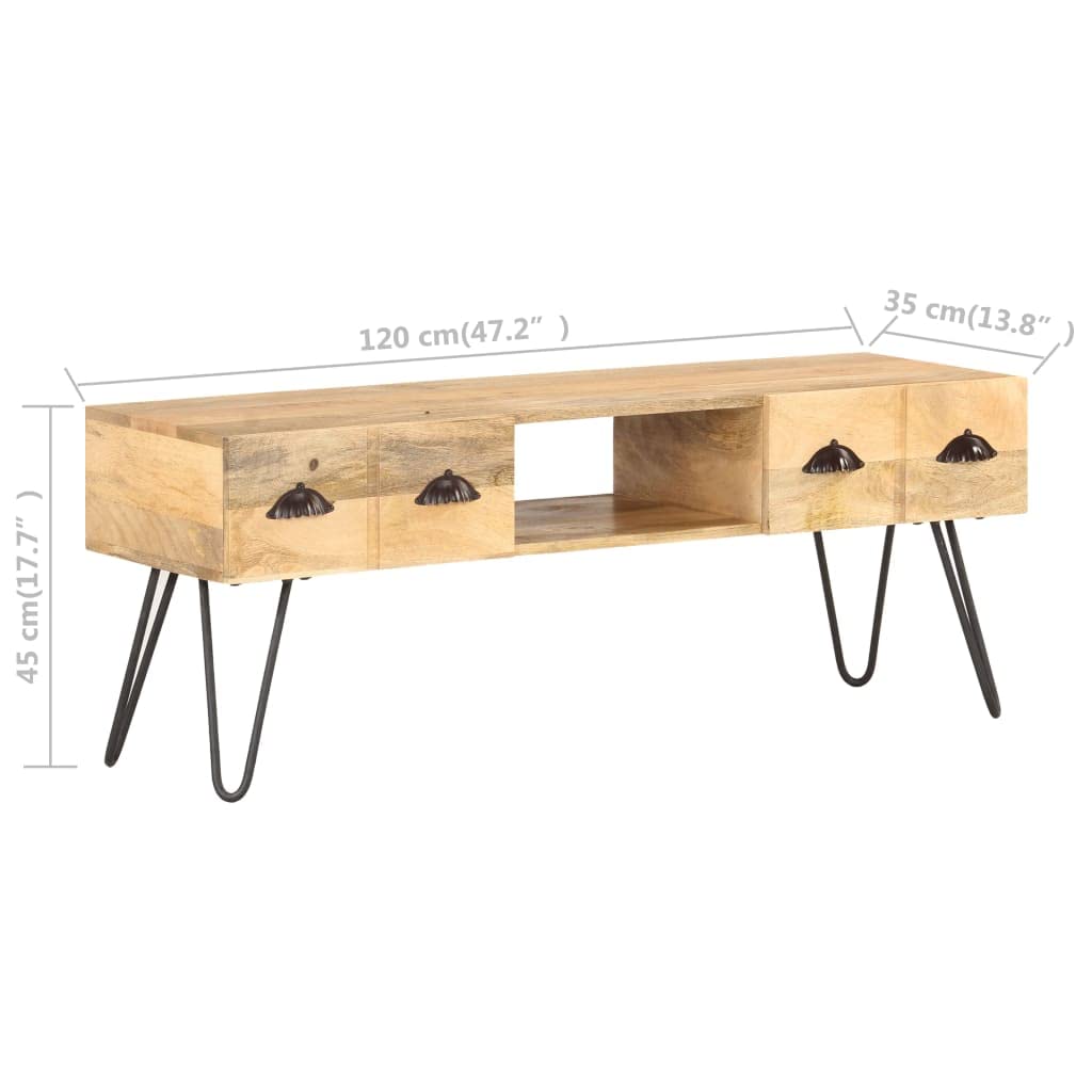 vidaXL Mango Wood TV Stand - 47.2&quot;x13.8&quot;x17.7&quot;; Durable Living Room Furniture with Open Compartment and 2 Drawers, Industrial Style, Easy Assembly.
