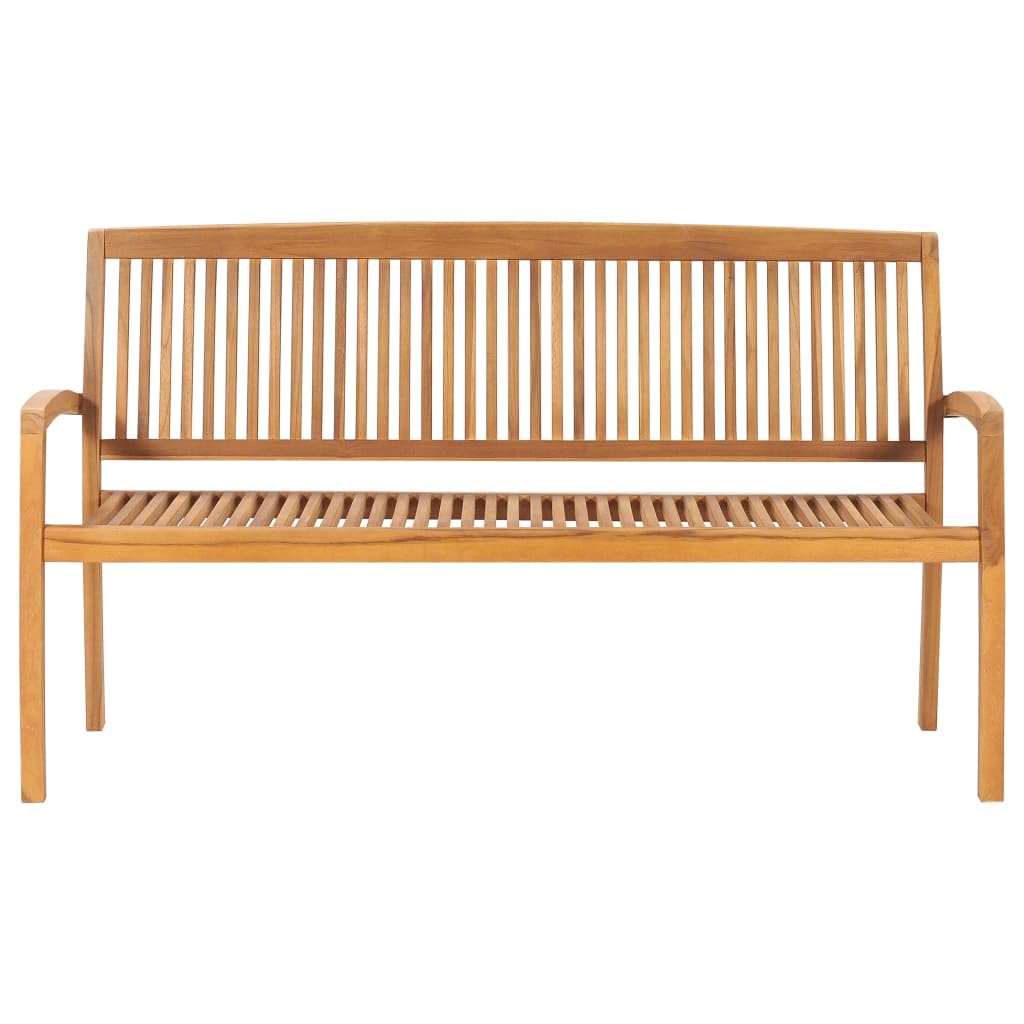 vidaXL Outdoor Stacking Patio Bench with Cushion - Solid Teak Wood - 62.6” - Weather Resistance - Easy Storage - Ideal for Garden, Terrace, Patio