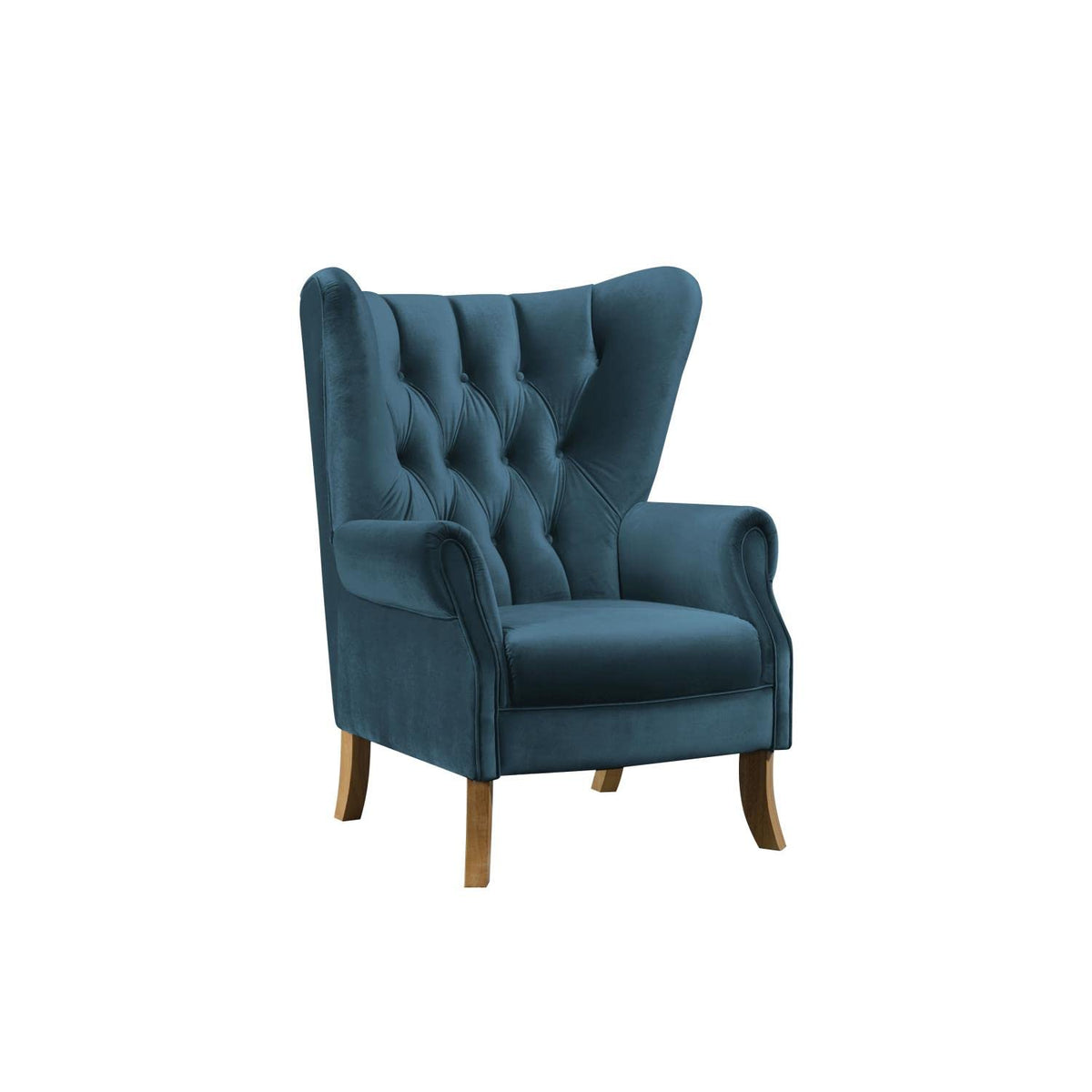 Acme Adonis Button Tufted Accent Chair with Wing Back in Azure Blue Velvet