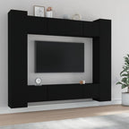 vidaXL TV Stand Set 8 Piece, Wall Mounted Entertainment Center, TV Stand Console with Storage, Modern Style, Black Engineered Wood