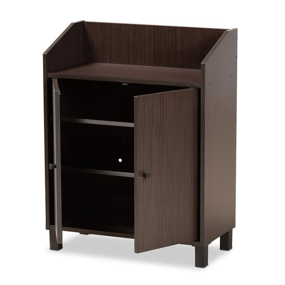 Baxton Studio Rossin Dark Brown Finished Wood 2-Door Entryway Shoe Cabinet