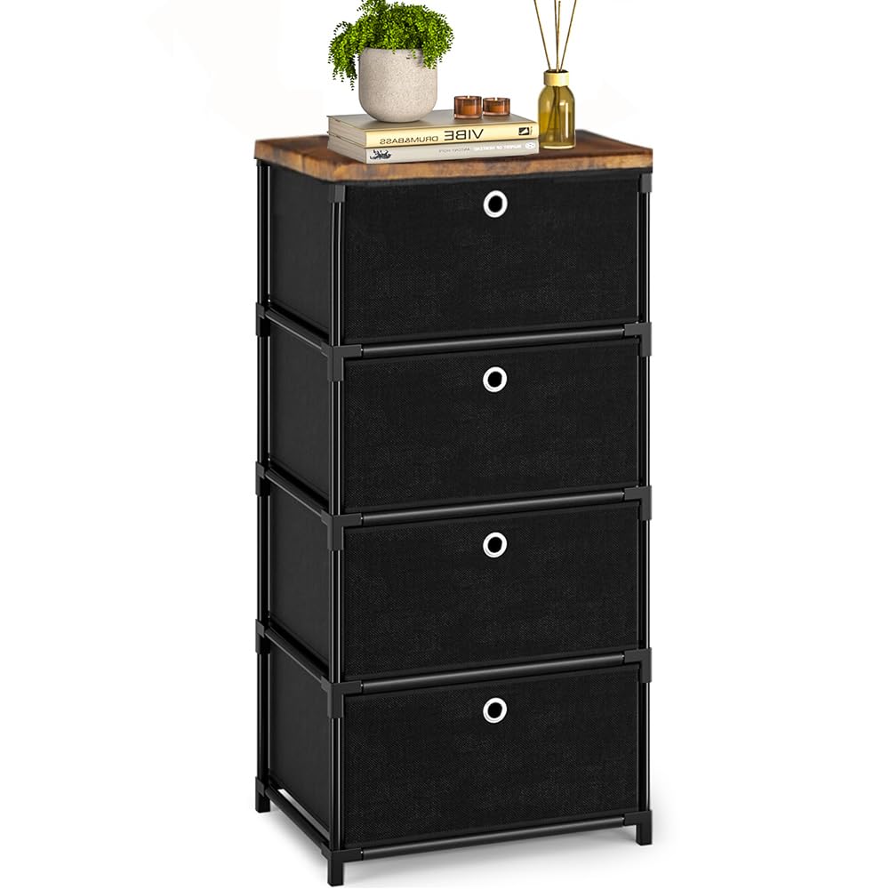 LUKYTOWER Fabric Storage Drawers Dresser and Chest of Drawers, Small Dresser with Drawers Unit, Sturdy 4 Drawer Dresser for Clos
