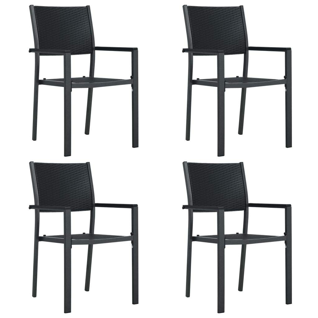 vidaXL Set of 4 Patio Chairs - Black Plastic Rattan-Look Design, Weather-Resistant Outdoor Dining Seating with Sturdy Steel Frame, Ideal for Garden, Terrace, or Patio