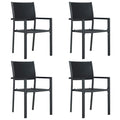 vidaXL Set of 4 Patio Chairs - Black Plastic Rattan-Look Design, Weather-Resistant Outdoor Dining Seating with Sturdy Steel Frame, Ideal for Garden, Terrace, or Patio