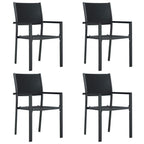 vidaXL Set of 4 Patio Chairs - Black Plastic Rattan-Look Design, Weather-Resistant Outdoor Dining Seating with Sturdy Steel Frame, Ideal for Garden, Terrace, or Patio