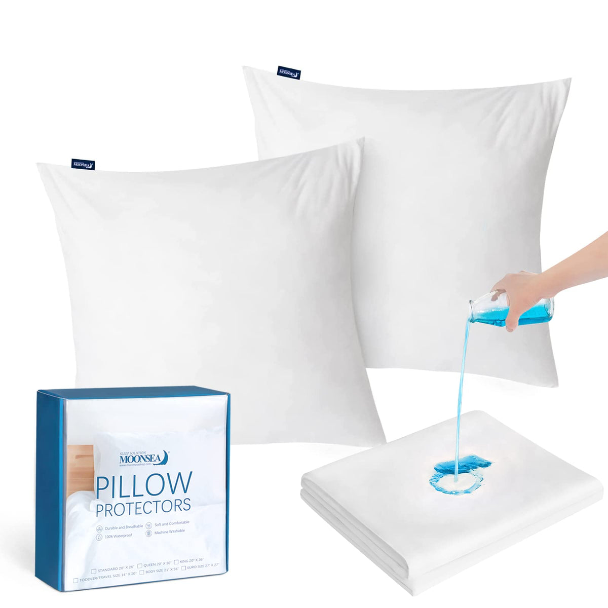 Euro Size Pillow Protectors 2 Pack, Waterproof European Square Pillow Covers Zippered Pillow Encasement, 26'X 26'