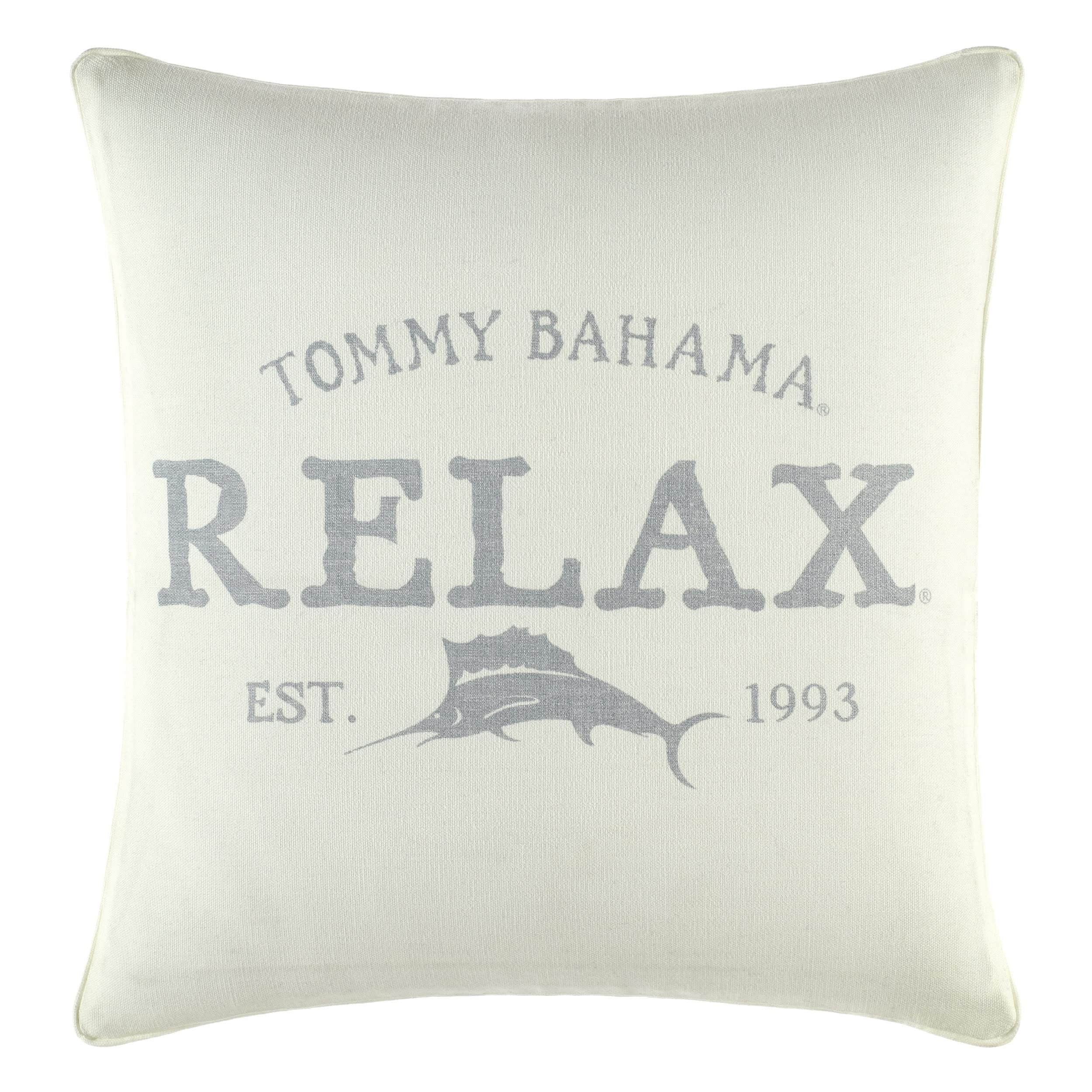 Tommy Bahama Throw Pillow Soft Cotton Zipper Closure, Stylish Home Decor For Bed Or Couch, 18' L X 18' W, Relax Grey/Beige