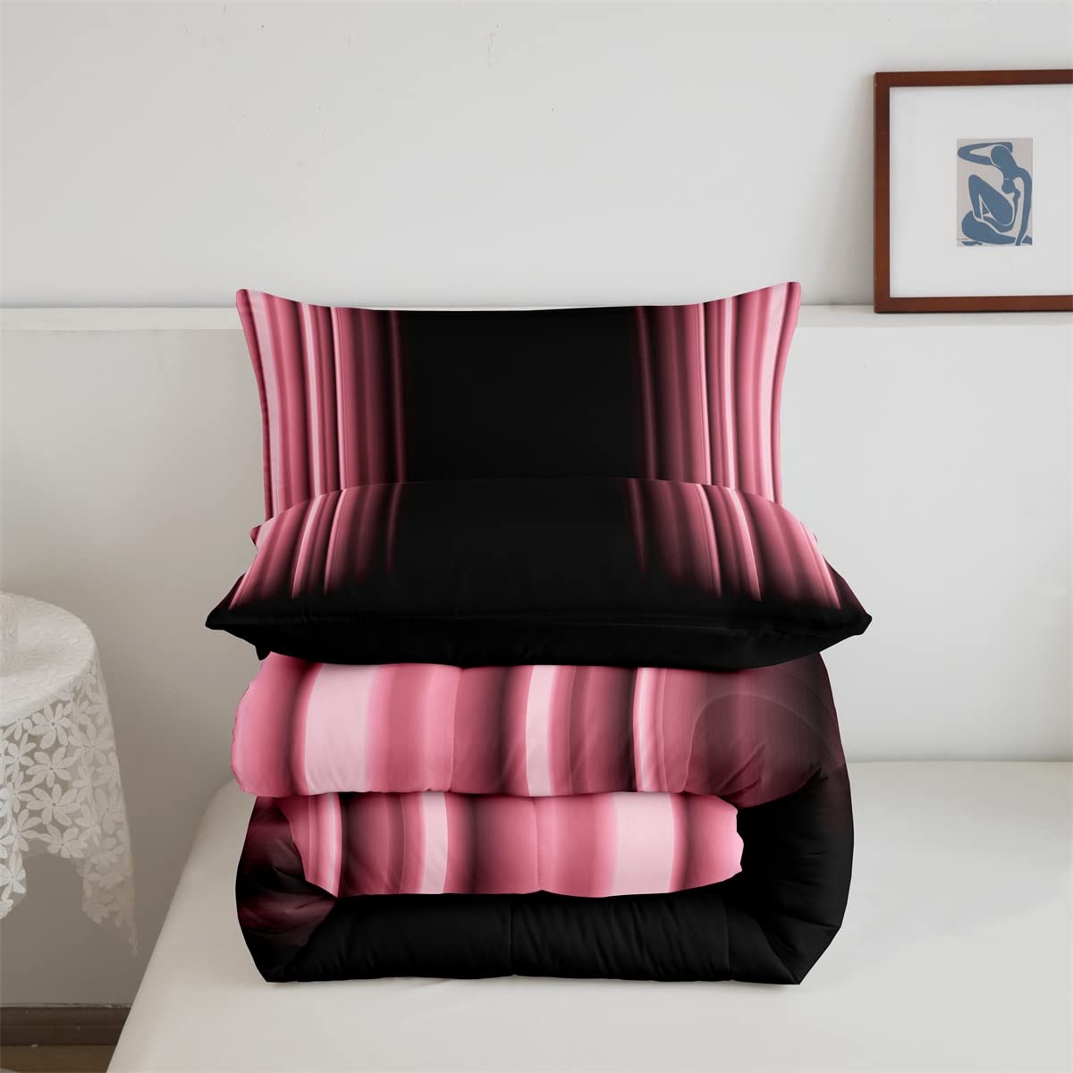 Feelyou Abstract Ombre Comforter Set Kids Teens Pink Black Bedding Set Room Decor 2Pcs Twin Size,Reversible Black Boys