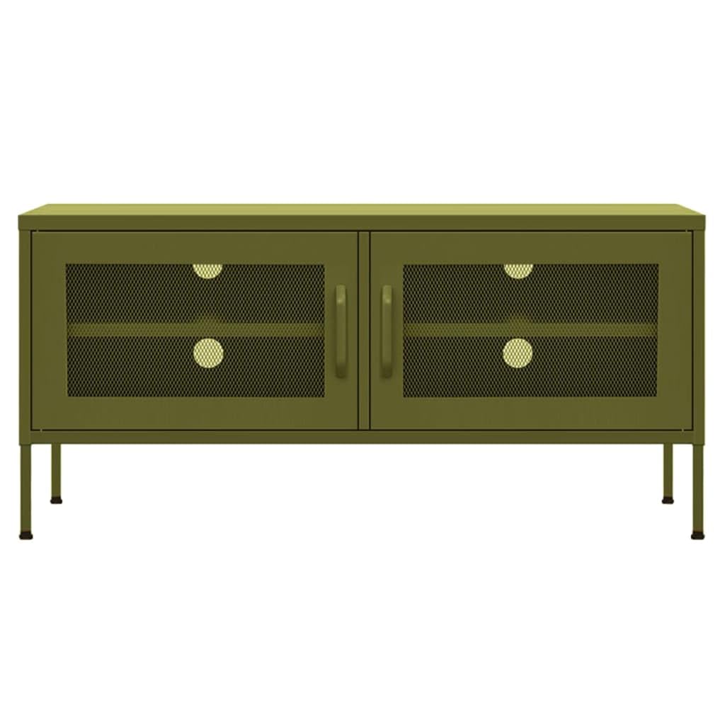 Vidaxl Steel Tv Stand With Adjustable Levelers, Olive Green, 41.3&quot;X13.8&quot;X19.7&quot;, Industrial Cable-Management Tv Cabinet With Mesh Doors And Interior Shelve