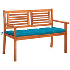 vidaXL Solid Eucalyptus Wood 2-Seater Patio Bench with Cushion Garden Outdoor Balcony Backyard Terrace Lounge Seating Wooden Furniture 47.2"