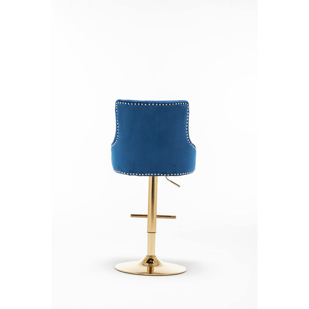 Best Master Furniture Brightcast 2-Piece Velvet Tufted Gold Bar Stools In Blue