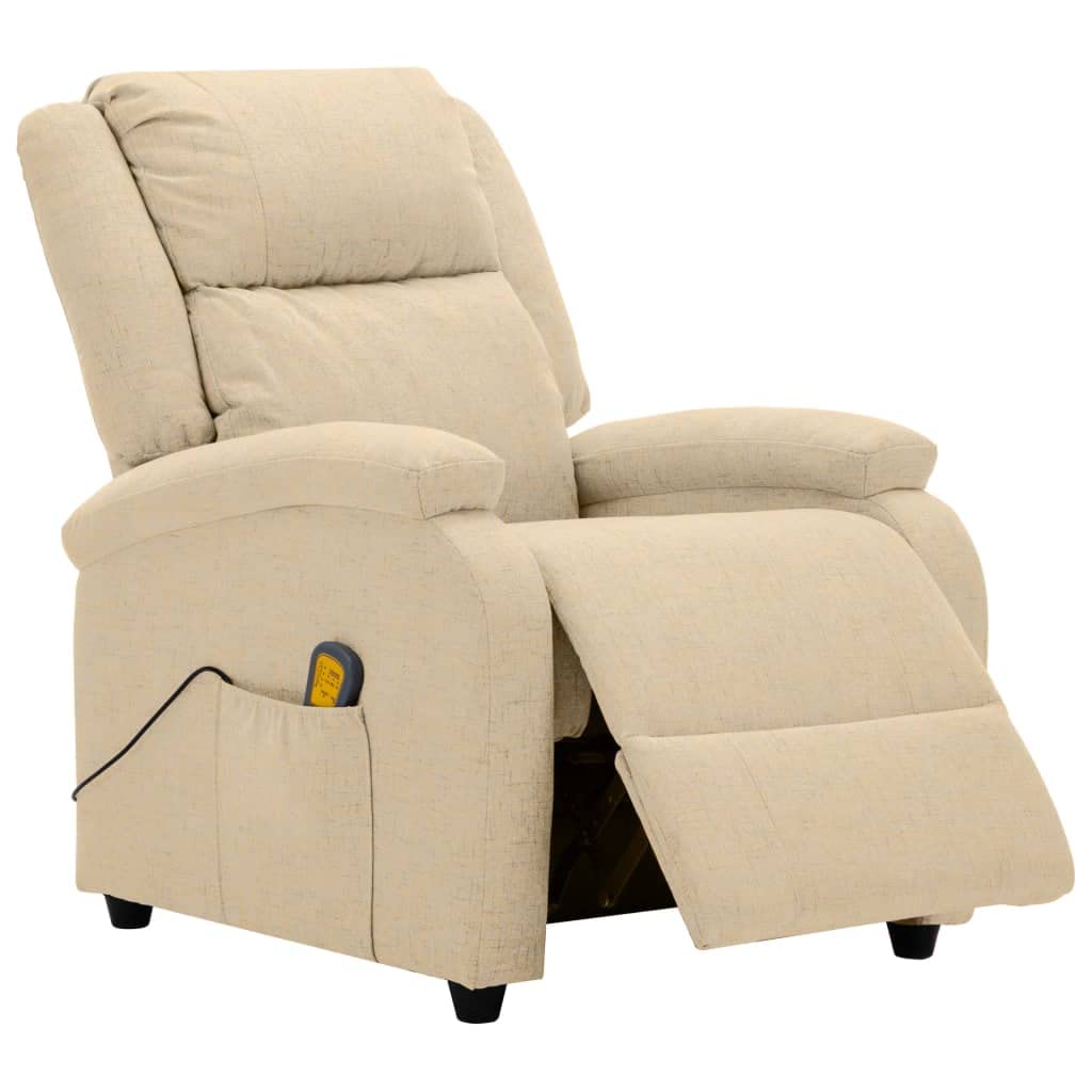 vidaXL Massage Recliner Chair, Comfortable and Adjustable with Vibration Massage- Cream Polyester Fabric Upholstery with Side Pocket