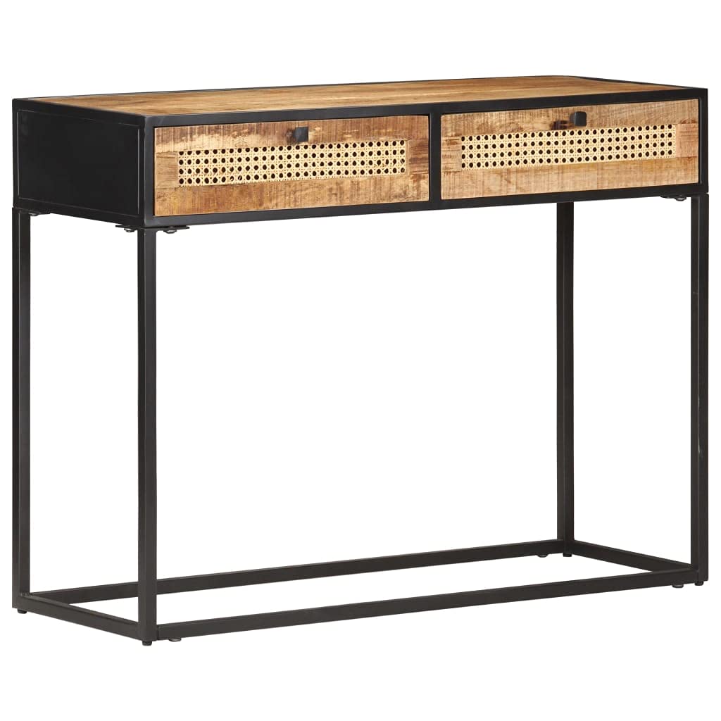 Console Table 39.4"x13.8"x29.5" Rough Mango Wood and Natural Cane
