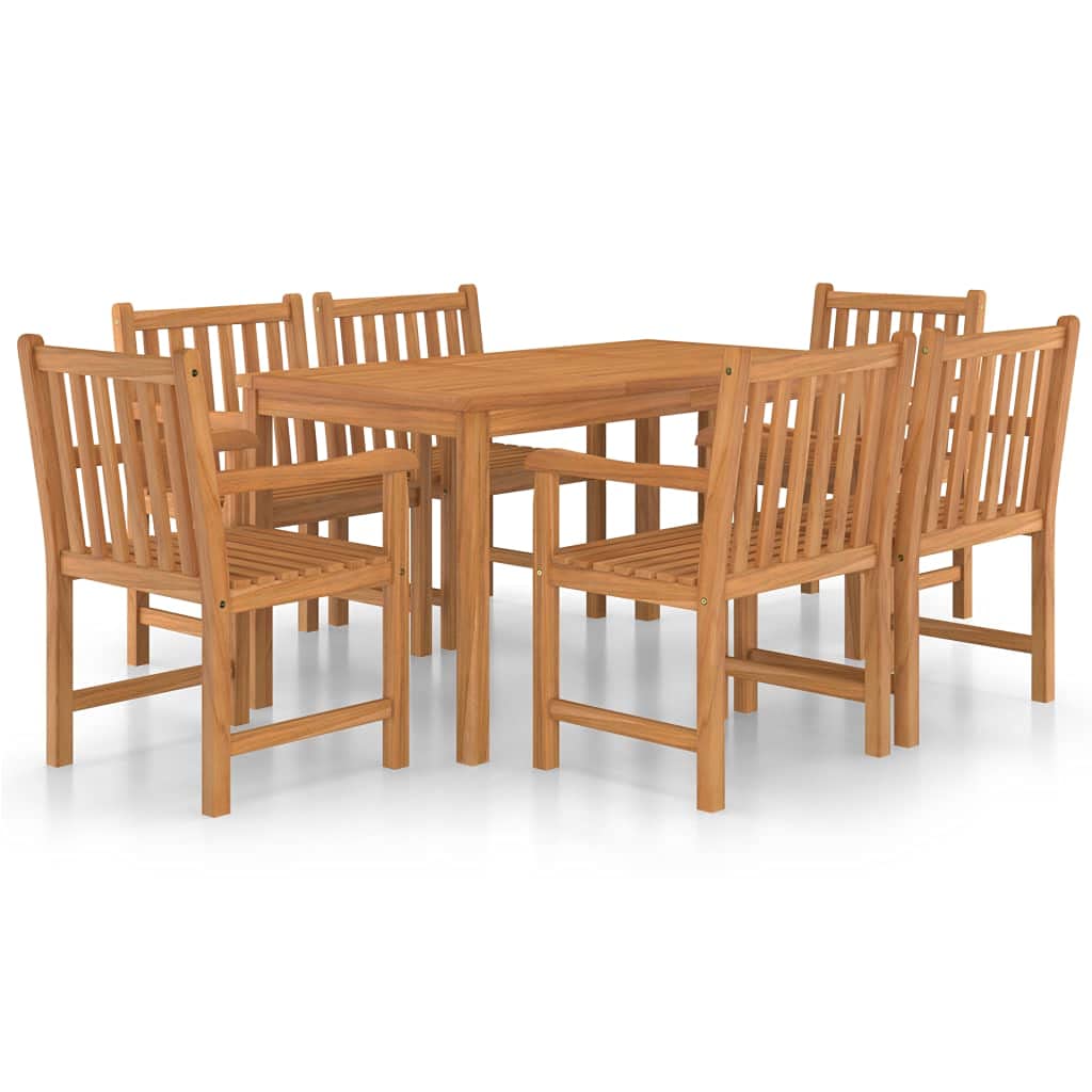 vidaXL 7-Piece Dining Set - Solid Teak Wood Construction, Suited for Indoor/Outdoor Use - Natural, Smooth Finish - Easy Assembly - Versatile and Long-Lasting
