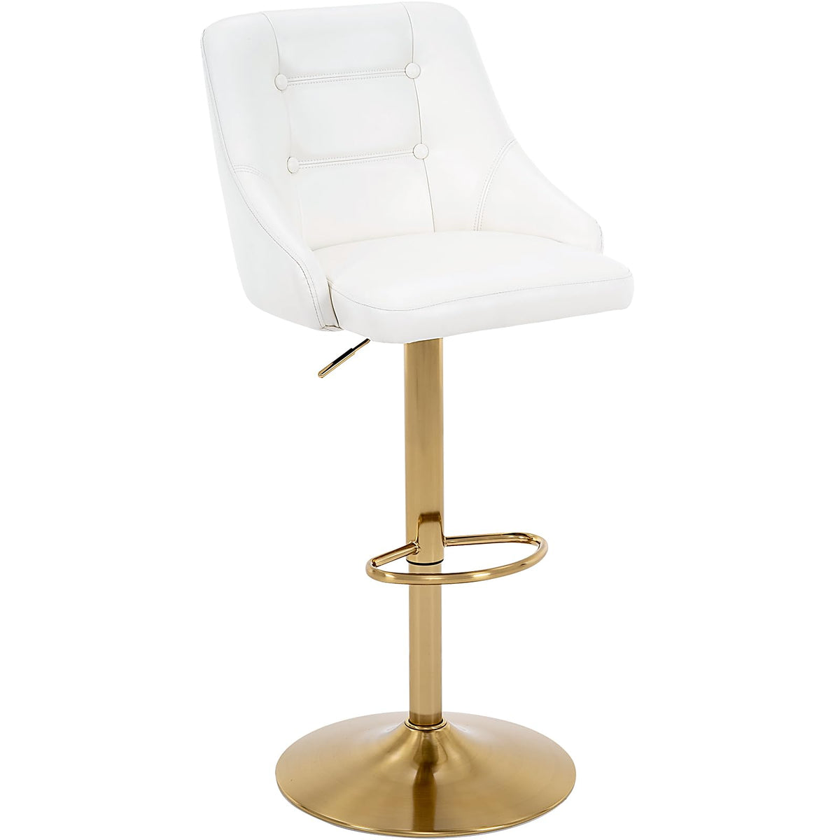 Brage Living Swivel Bar Stool With Back, Adjustable Pu Leather Tufted Barstool, Upholstered Counter Height Airlift Bar Chair For Kitchen Dining Cafe (Pearl White, Gold Base)